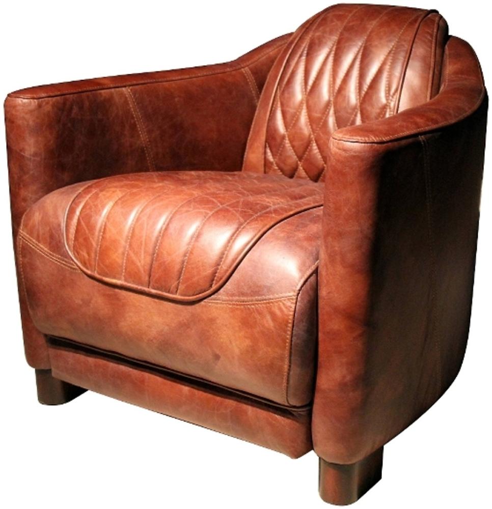 Casa Padrino Echtleder Wohnzimmer Sessel Vintage Braun 73 x 85 x H. 72 cm - Luxus Kollektion Bild 1