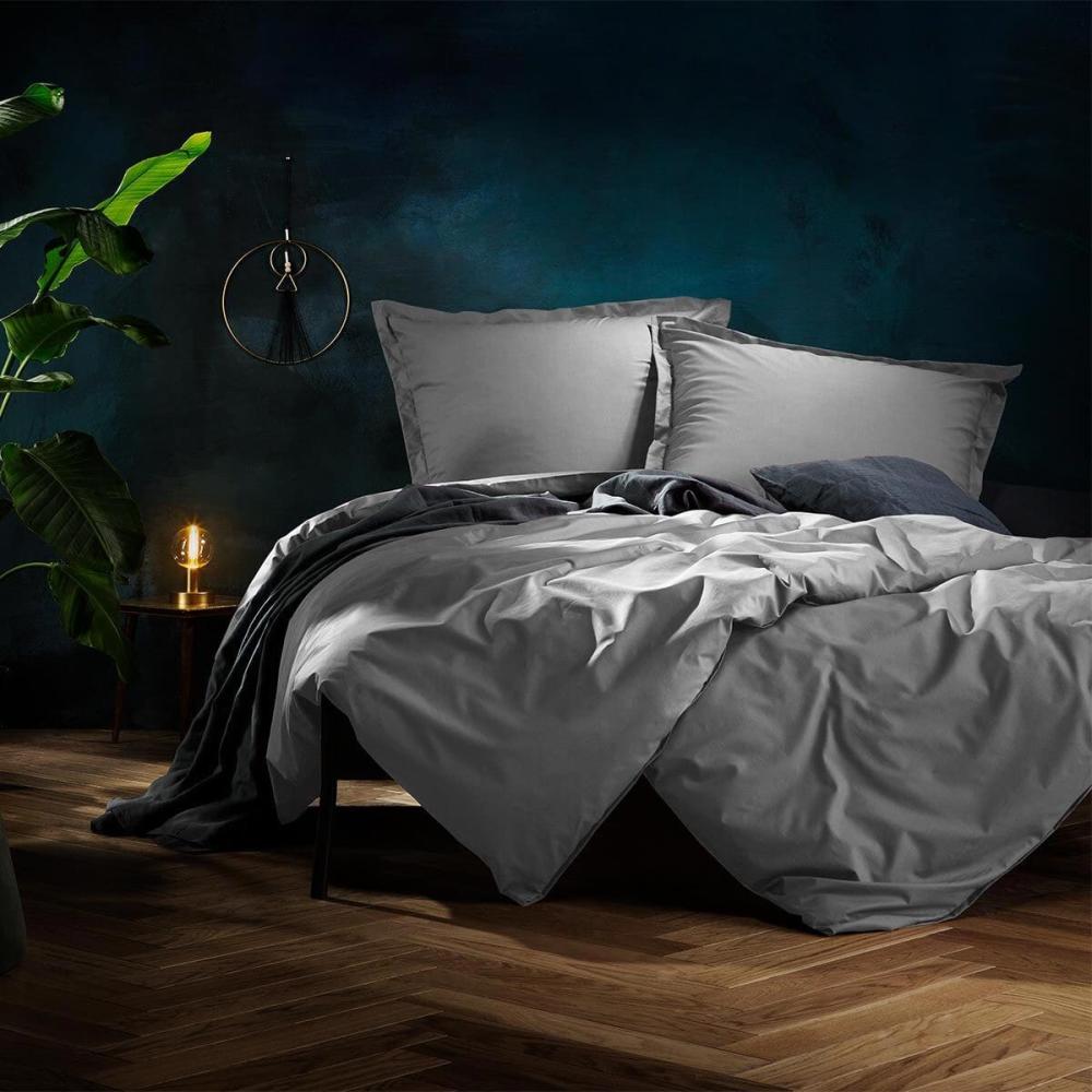 Lorena Uni Mako-Satin Bettwäsche Classic Stehsaum|155x220 cm + 80x80 cm| taube Bild 1