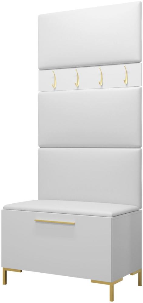 'Zinetto III' Garderoben-Set mit 4 Stück, gepolstertes Wandpaneel Pag, Weiß/Gold, 196 x 46 x 84 cm Bild 1