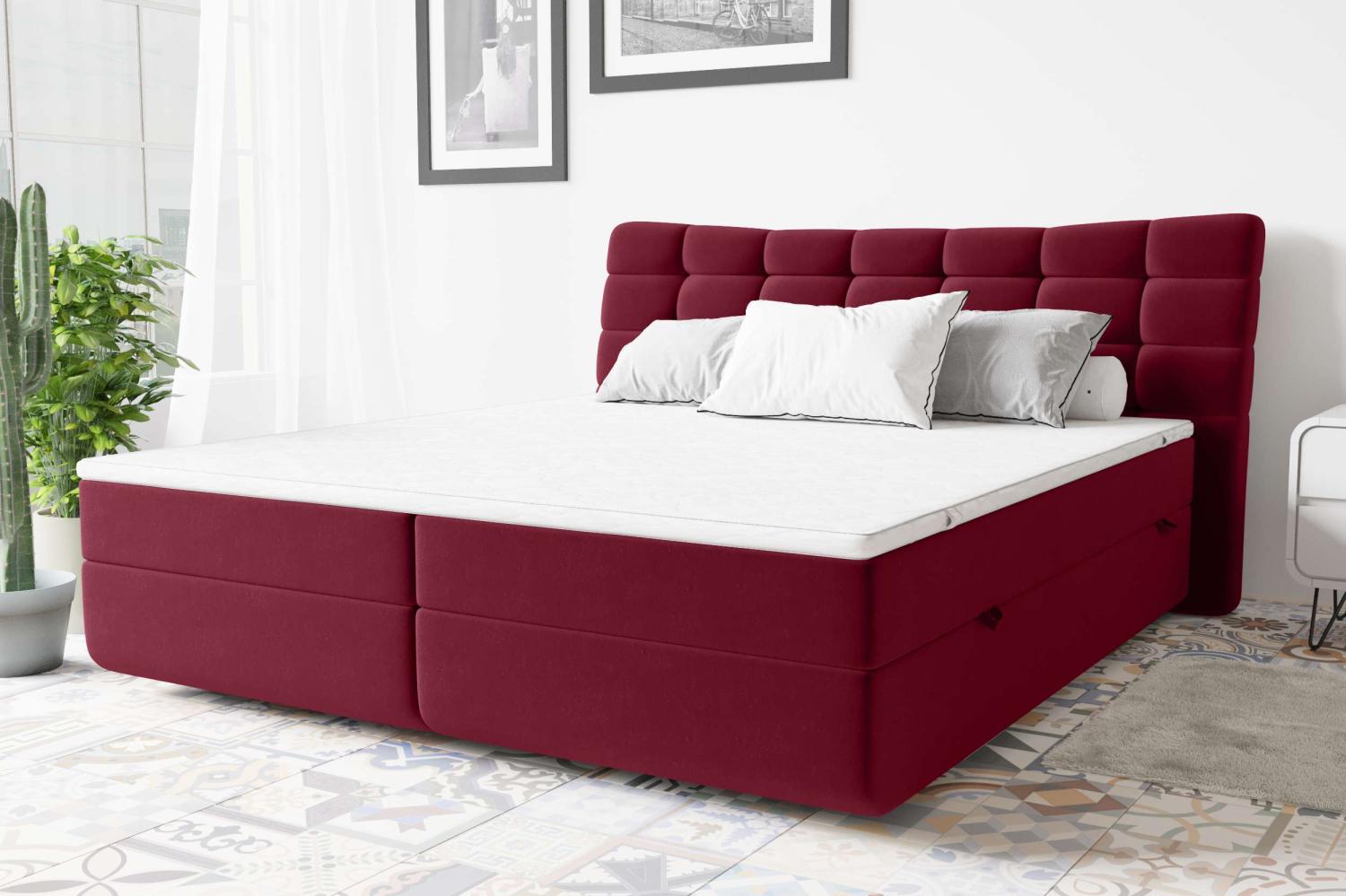 99rooms Salvatore Boxspringbett Velours KRONOS Rot Taschen-Federung 140x200 cm Bild 1