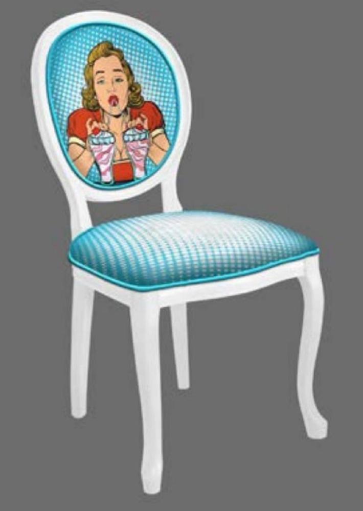 Casa Padrino Barock Esszimmerstuhl Blau / Mehrfarbig / Weiß - Handgefertigter Antik Stil Stuhl - Esszimmer Möbel im Barockstil Bild 1