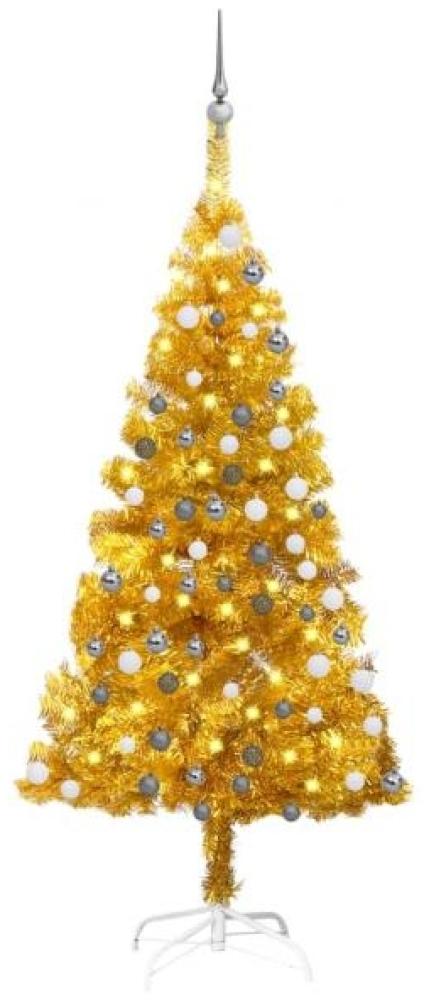 vidaXL Künstlicher Weihnachtsbaum mit LEDs & Kugeln Golden 150cm PET, Mit Beleuchtung [3077690] Bild 1