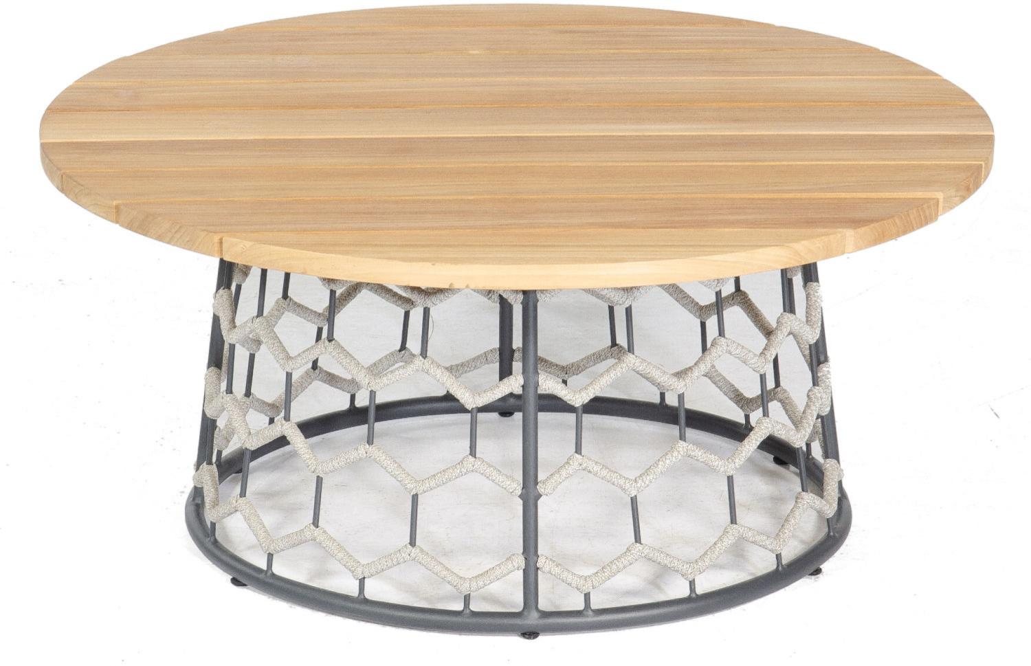 Sonnenpartner Lounge-Tisch Yale Ø 100 cm Teak/Aluminium mit Polyrope silbergrau Loungetisch Beistell Bild 1
