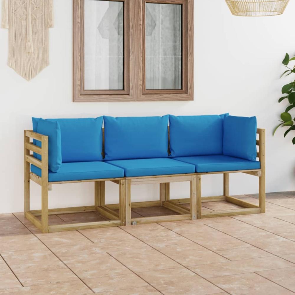 vidaXL 3-Sitzer-Gartensofa mit Hellblauen Kissen Bild 1