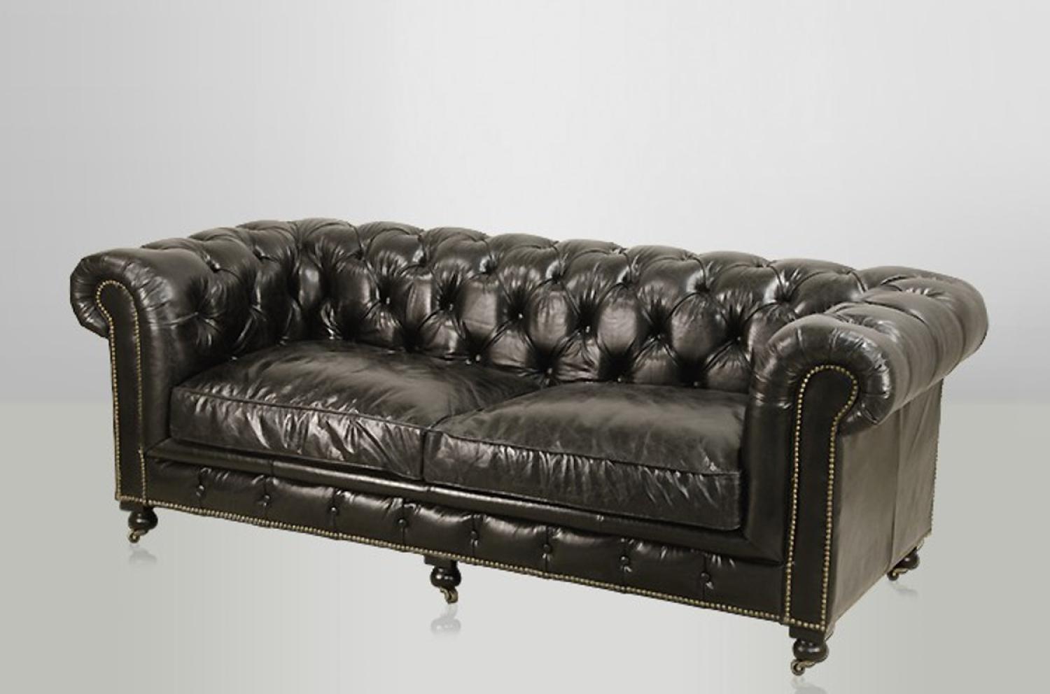 Chesterfield Luxus Echt Leder Sofa 2. 5 Seater Vintage Leder von Casa Padrino Ebony Bild 1