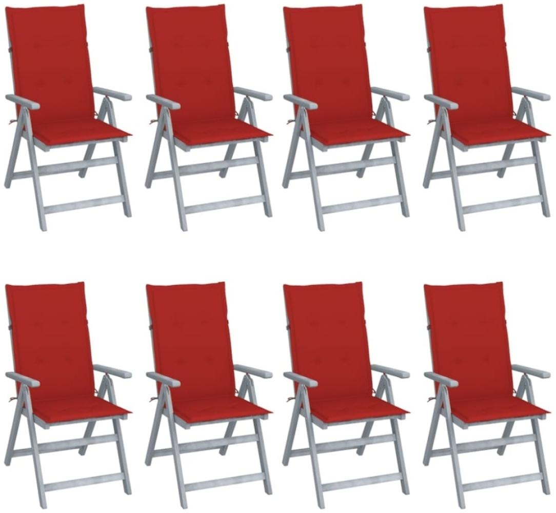 vidaXL Verstellbare Gartenstühle mit Auflagen 8 Stk. Grau Akazienholz Bild 1