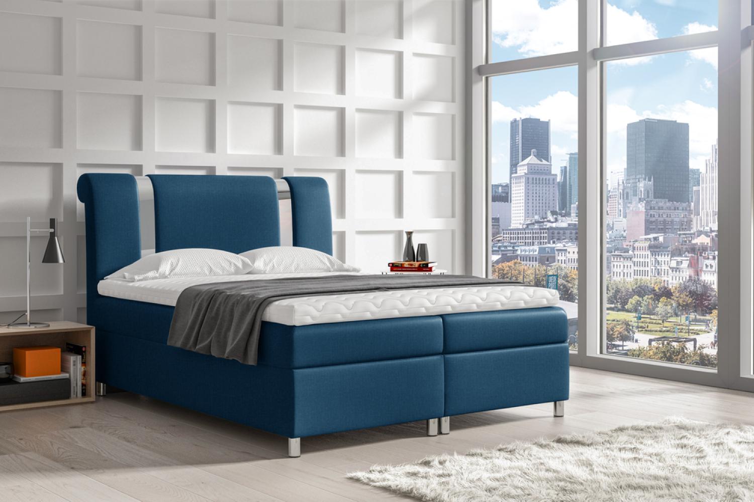 Stylefy 'Asuncion' Boxspringbett Strukturstoff Inari Blau 120 x 200 cm Bild 1