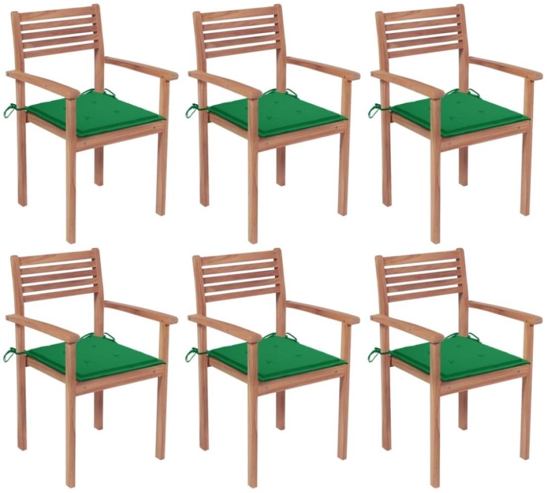vidaXL Stapelbare Gartenstühle mit Kissen 6 Stk. Massivholz Teak Bild 1