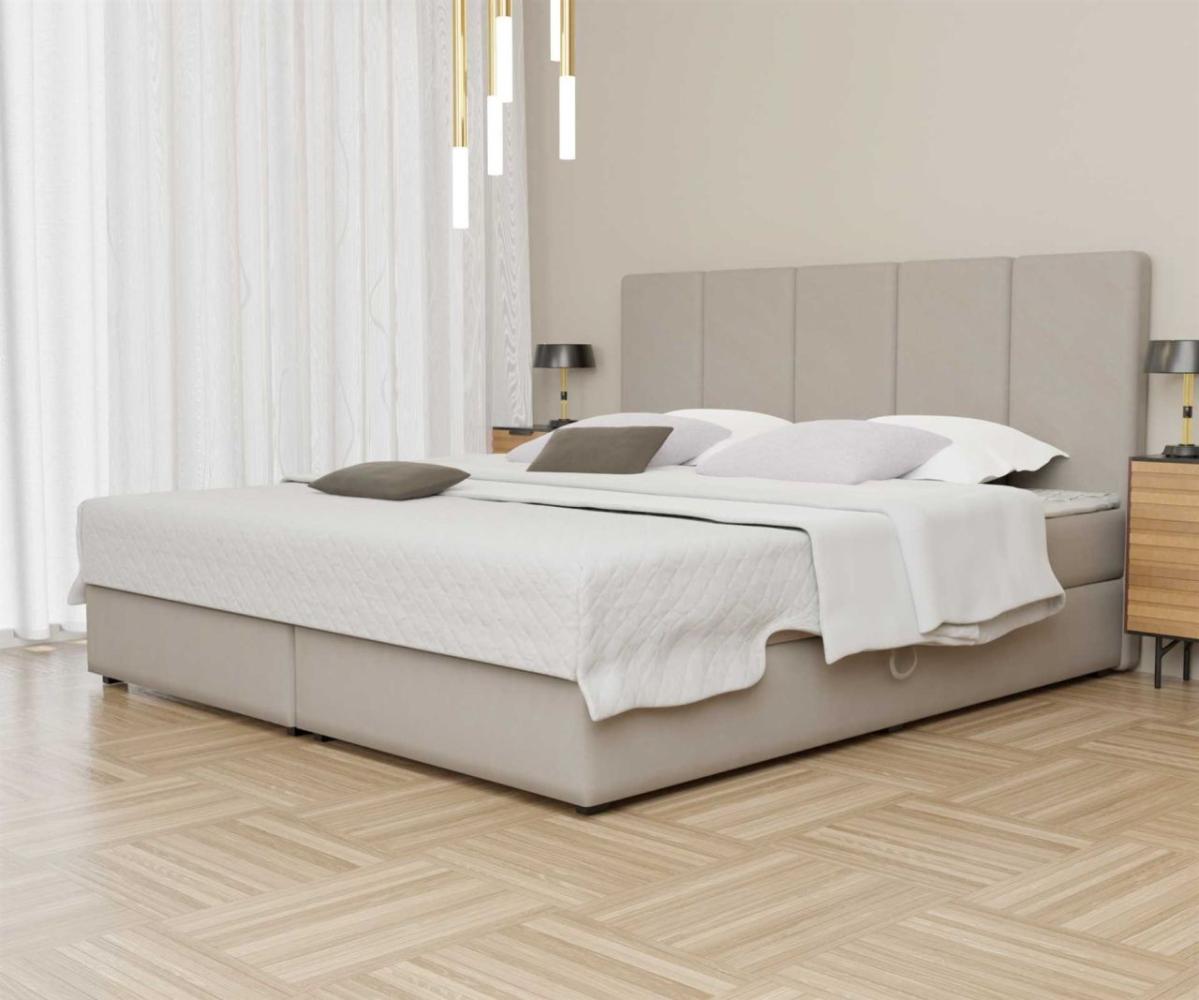 Boxspringbett Schlafzimmerbett ELICIO 140x200cm Stoff Creme inkl. Bettkasten Bild 1