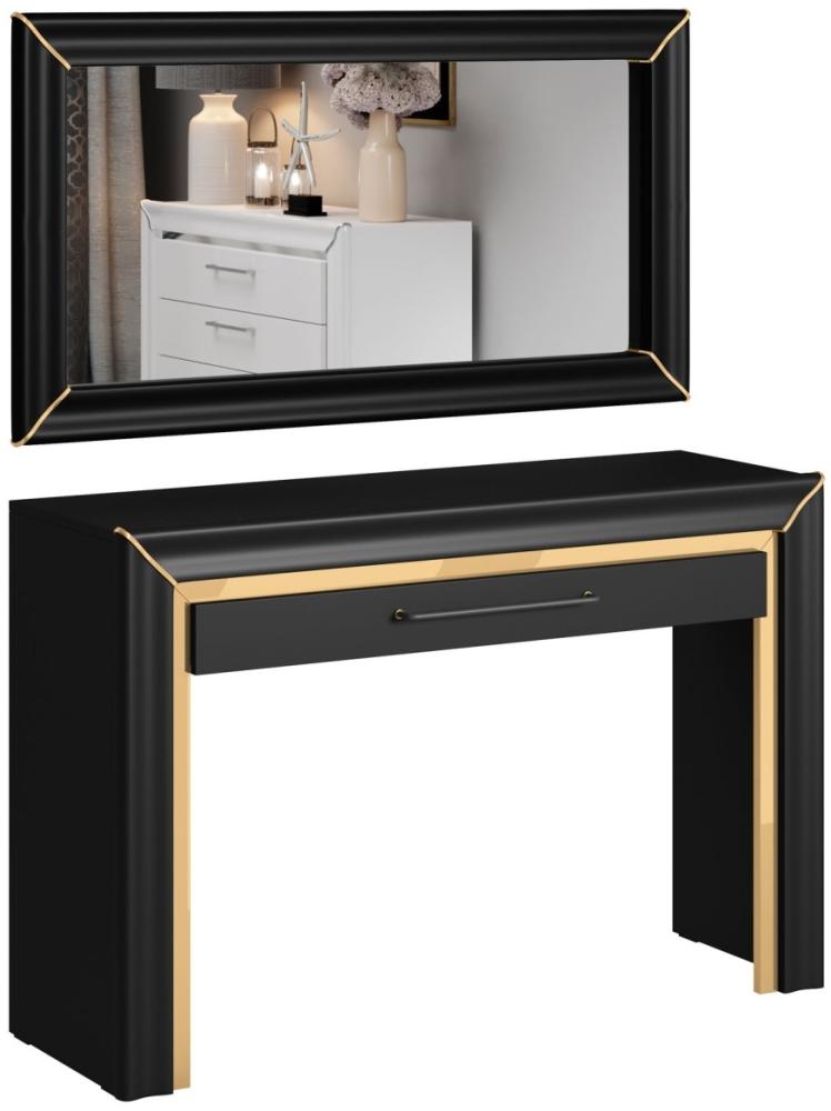 Schminktisch Frisiertisch Ahlen 120x40x80cm schwarz Gold Spiegelfolie mit Spiegel Bild 1