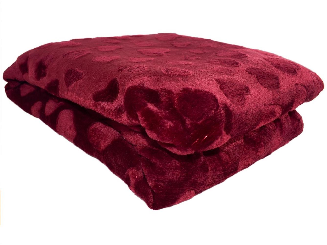 Wohndecke Flanell mit Herzen/Sternen 150 x 200 cm Kuscheldecke mit Design bordeaux Bild 1