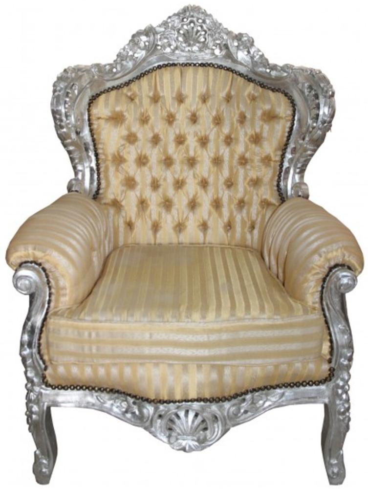 Casa Padrino Barock Sessel "King" Mod 2 Gold /Beige Streifen/ Silber- Möbel Antik Stil Bild 1