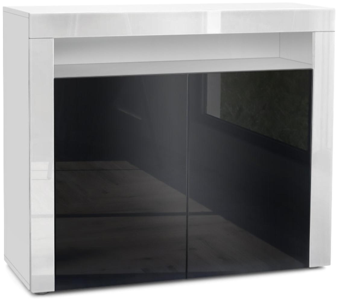 Vladon Kommode Valencia, Sideboard mit 2 Türen und 1 offenem Fach, Weiß matt/Schwarz Hochglanz/Weiß Hochglanz (108 x 92 x 40 cm) Bild 1