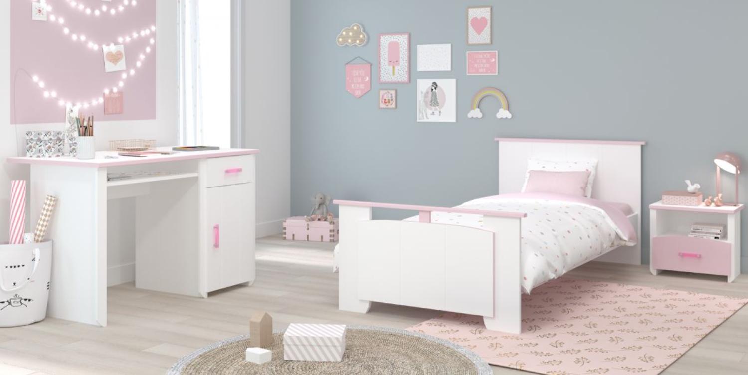 Kinderzimmer Jugendzimmer 3tlg Biotiful 15 Parisot Bett weiß rosa + Kinderbett + Schreibtisch + Nachttisch Bild 1