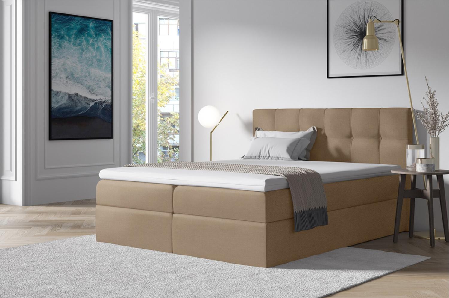 Stylefy 'Cesar' Boxspringbett Velours Creme 140 x 200 cm Bild 1