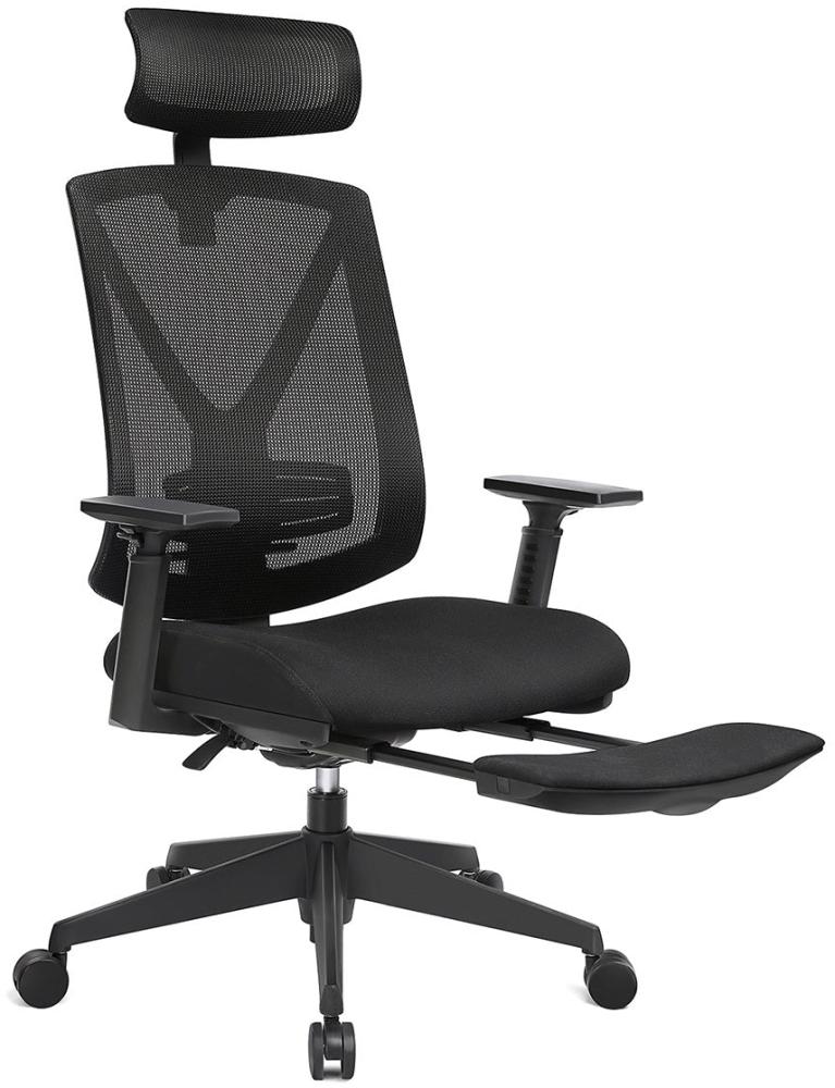 SONGMICS Ergonomischer Bürostuhl mit Fußstütze und verstellbare Kopfstütze, Netzstoff schwarz, 68,5 x 70 x (116-133) cm Bild 1
