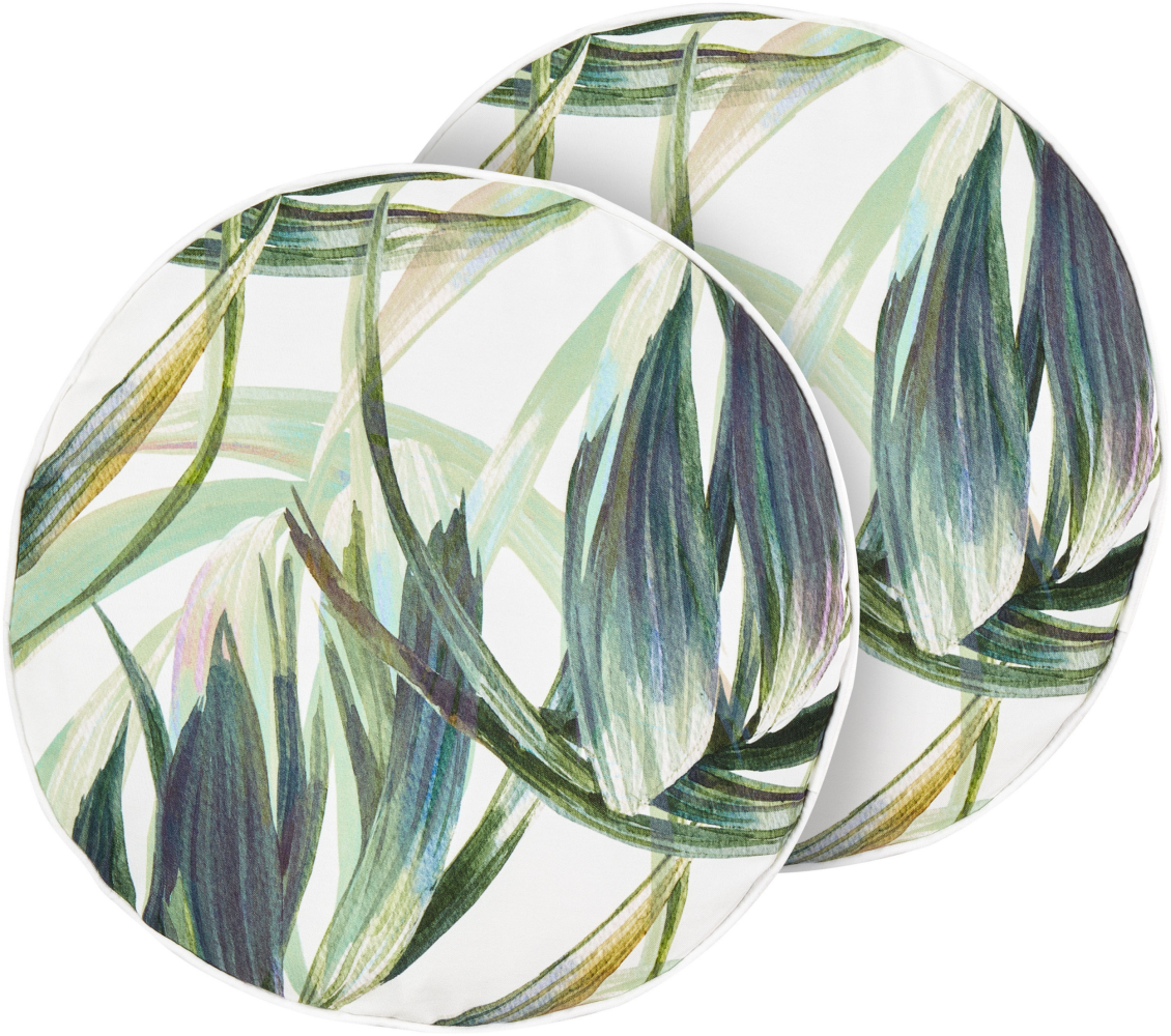 Gartenkissen Blättermotiv grün weiß ⌀ 40 cm 2er Set CALDERINA Bild 1