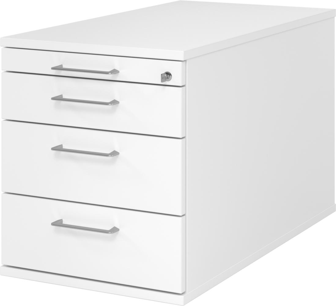bümö® Rollcontainer Office abschließbar mit Universalschubladen & Bügelgriffen in weiß Bild 1