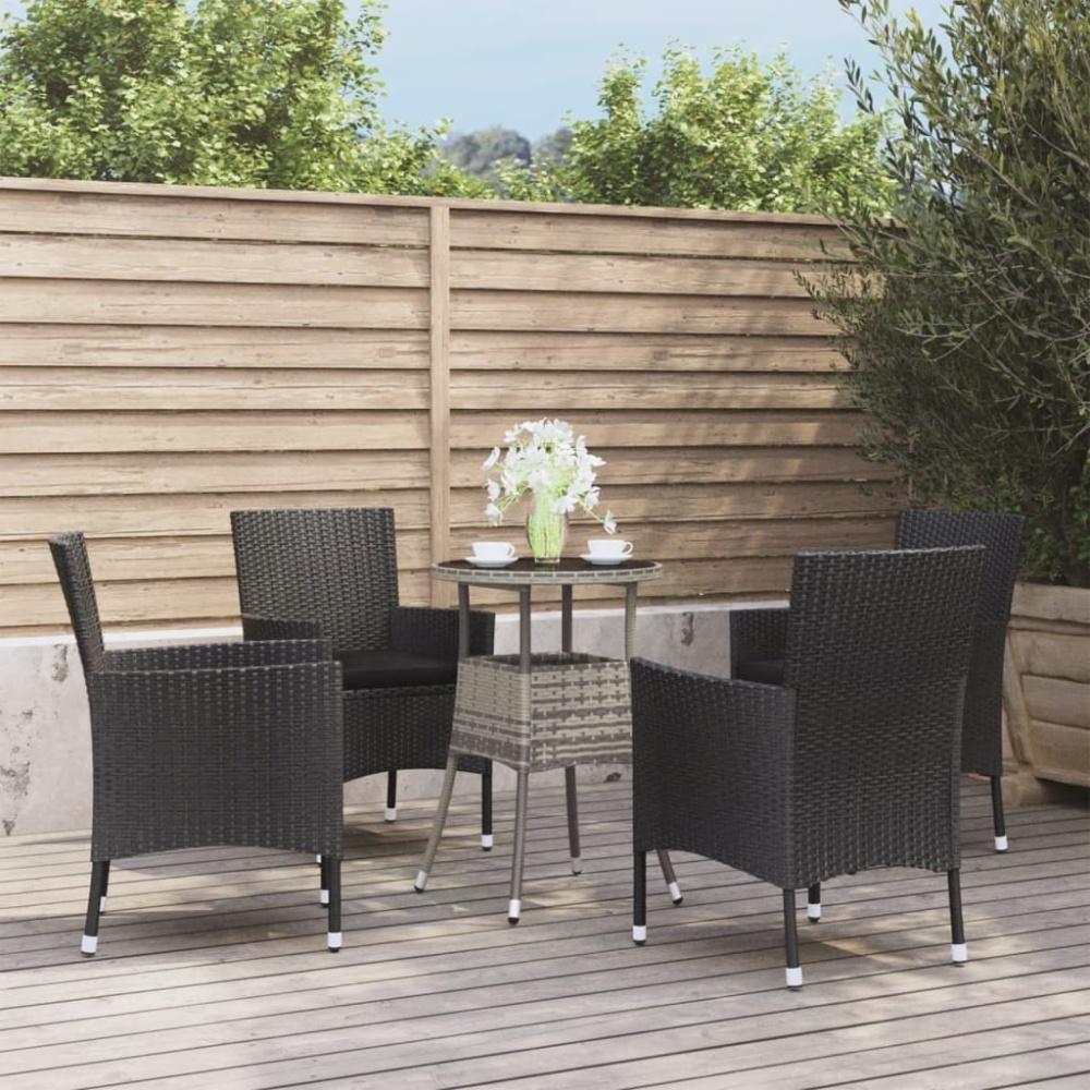 vidaXL 5-tlg. Garten-Bistro-Set mit Kissen Schwarz Poly Rattan Bild 1