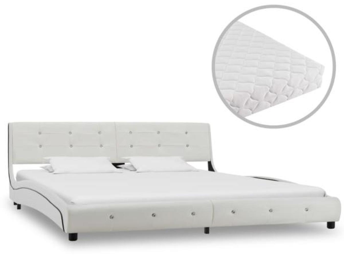 vidaXL Bett mit Matratze Kunstleder - mit Steinchen Weiß 180 x 200 cm Schaumstoff Bild 1