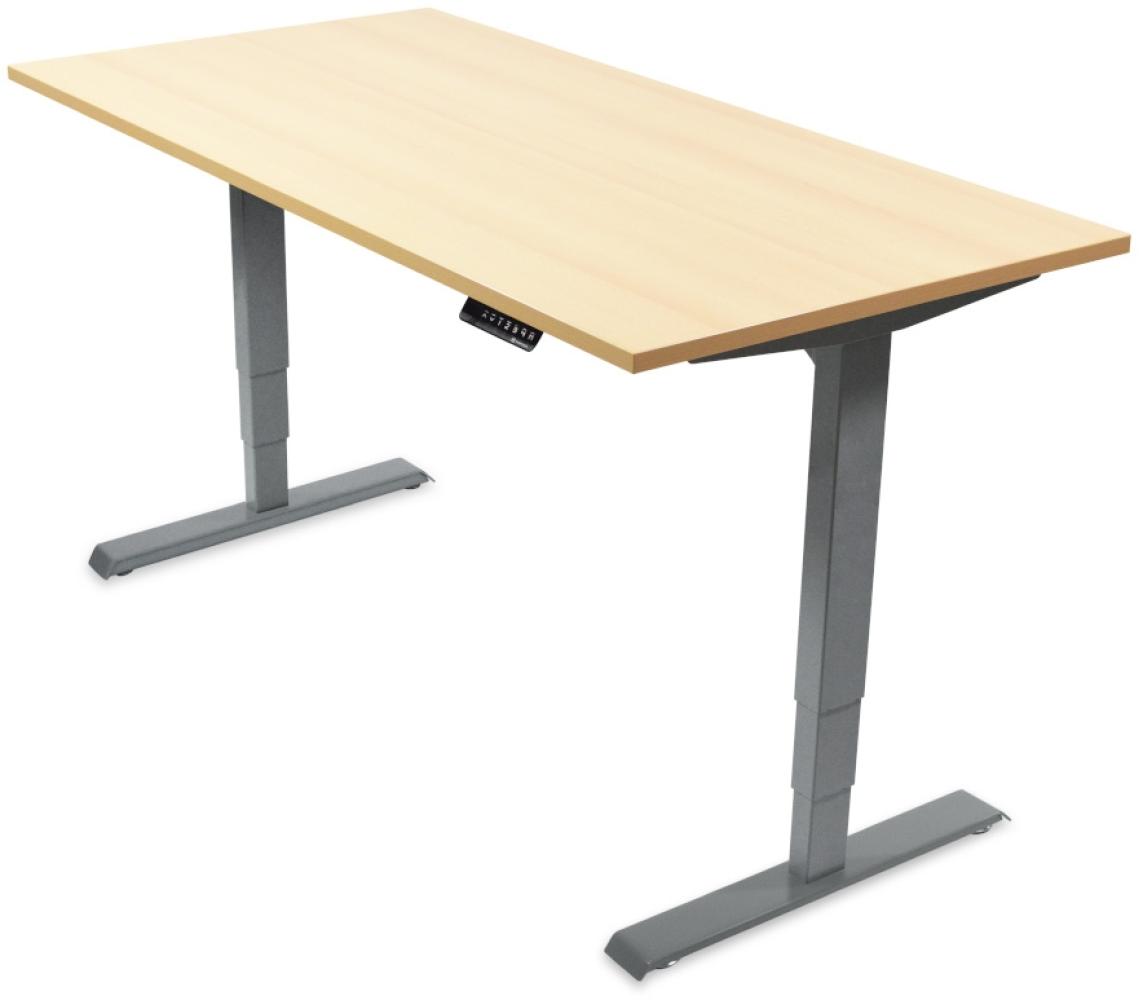 Desktopia Pro - Elektrisch höhenverstellbarer Schreibtisch / Ergonomischer Tisch mit Memory-Funktion, 5 Jahre Garantie - (Ahorn, 160x80 cm, Gestell Grau) Bild 1