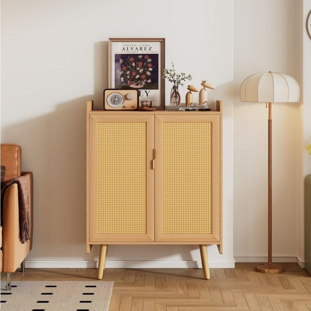 Merax Schuhschrank Landhausstil mit Rattantüren Sideboard mit Metallgriffe, Kommode mit verstellbaren Einlegböden Bild 1