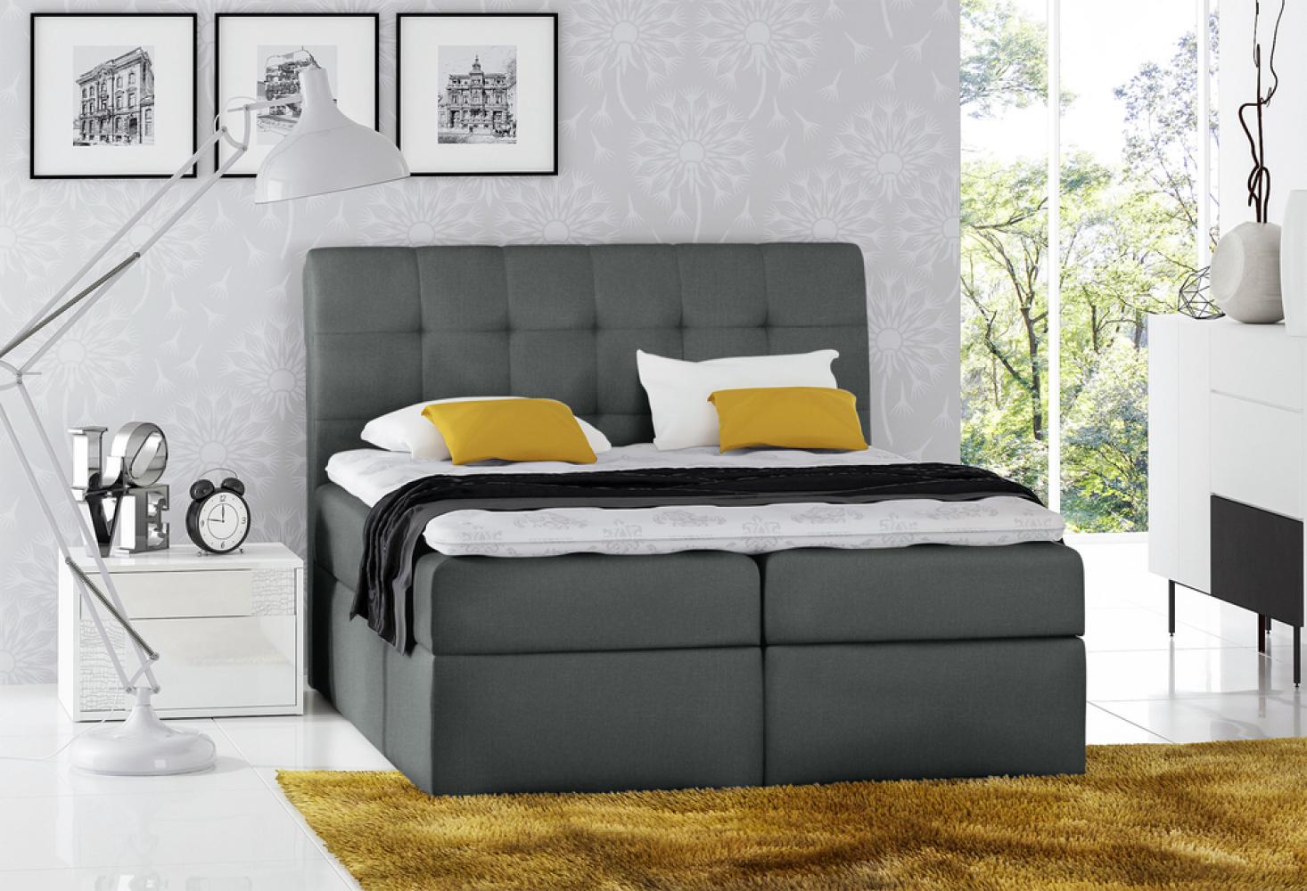 Stylefy 'Bagira' Boxspringbett Strukturstoff Dunkelgrau 160 x 200 cm Bild 1