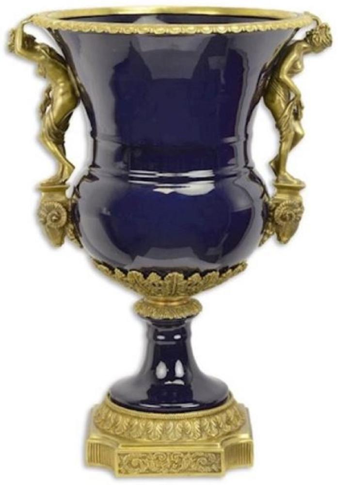 Casa Padrino Barock Porzellan Vase Dunkelblau / Messingfarben 43,4 x 37,5 x H. 60 cm - Prunkvolle Blumenvase - Deko Accessoires im Barockstil Bild 1