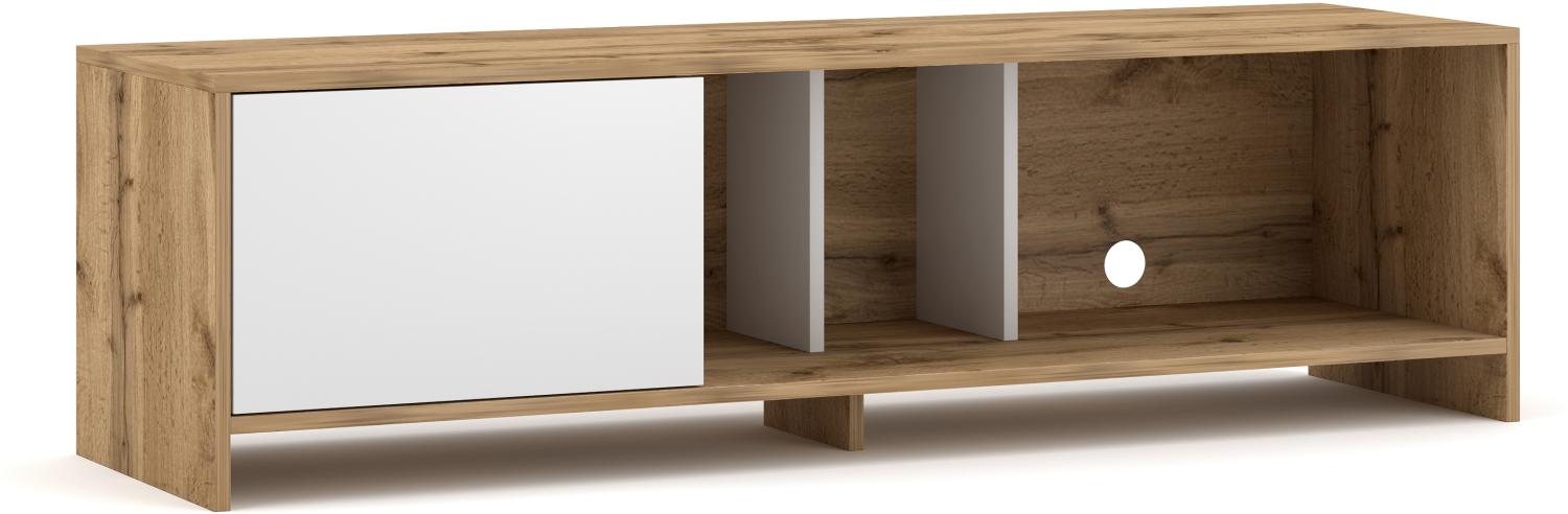 Domando Lowboard Ercolano Modern für Wohnzimmer Breite 140cm, asymetrische Optik, Wotan Eiche und Weiß Matt Bild 1