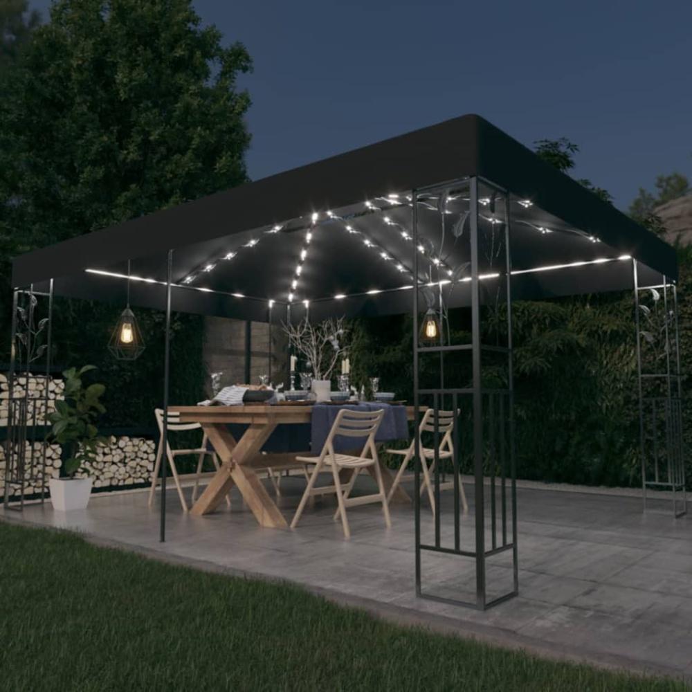 Pavillon mit Doppeldach & LED-Lichterkette 3x4 m Anthrazit Bild 1