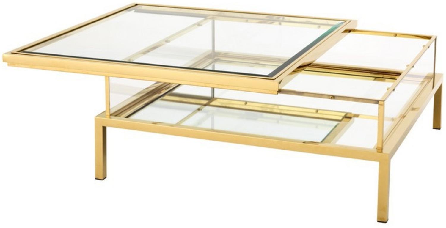 Casa Padrino Luxus Art Deco Designer Couchtisch Edelstahl vergoldet mit Spiegelglas - Luxus Kollektion Bild 1