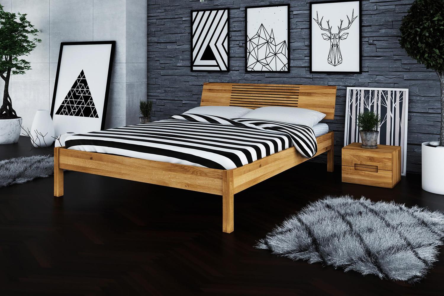 Bett Bento 6 aus Wildeiche massiv 160x200 cm mit Holzkopfteil und Holzbeinen Bild 1