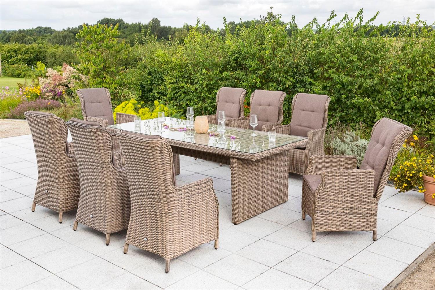 MERXX Garten-Essgruppe Riviera, (13-tlg, 6x Sessel inkl. Sitz- und Rückenkissen, 1x Tisch 200x100 cm), Polyrattan, Stahl, inkl. Auflagen, geeignet für 6 Personen Bild 1