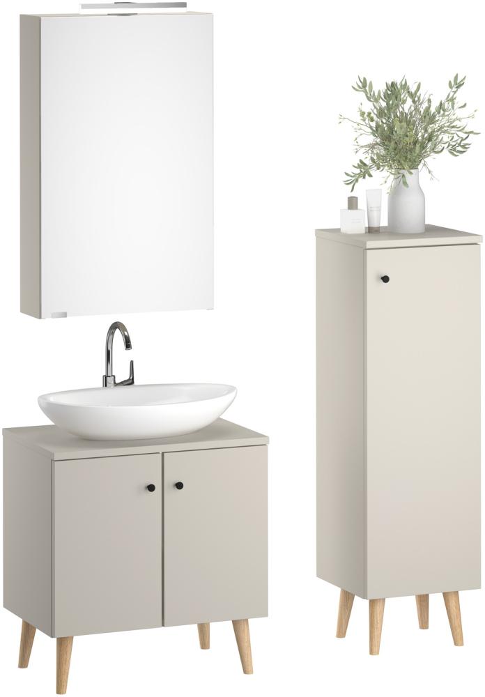 Badezimmermöbel Spiegelschrank Waschtisch Badschrank Set Taupe-Kiesel V-90. 59F-02 Bild 1