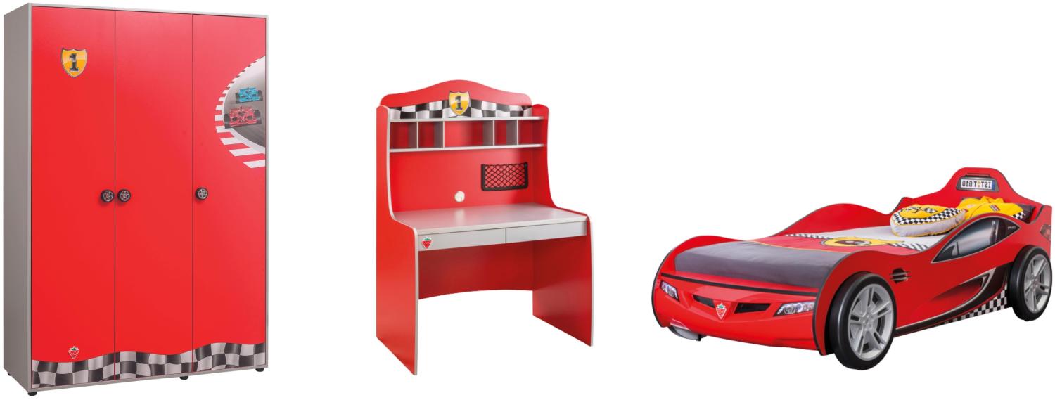 Cilek Pitstop Kinderzimmer 3-teilig mit Autobett Single in Rot Komplettzimmer ohne Matratze Bild 1