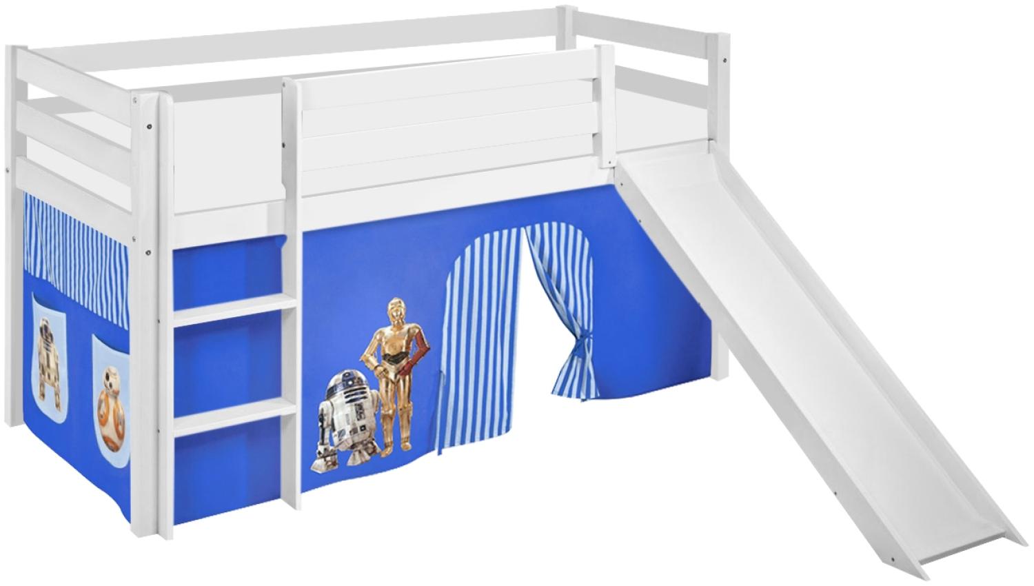 Lilokids 'Jelle' Spielbett 90 x 190 cm, Star Wars Blau, Kiefer massiv, mit Rutsche und Vorhang Bild 1