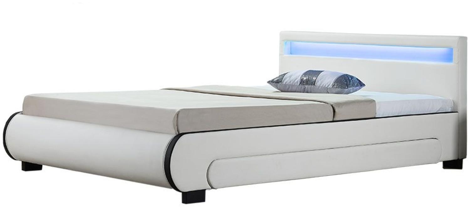 Juskys Polsterbett Bilbao 180 x 200 cm weiß – Bettgestell mit Lattenrost, Bettkasten & LED Beleuchtung – Kunstleder & Holz – Bett Doppelbett Bild 1