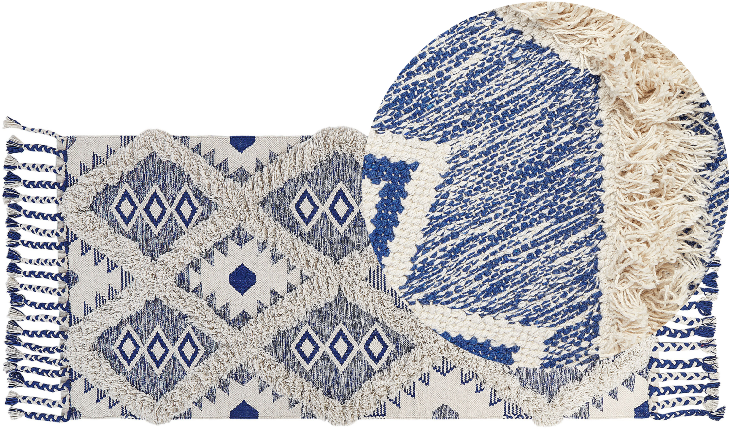 Teppich Bauwmolle beige blau 80 x 200 cm geometrisches Muster Kurzflor MANAVGAT Bild 1