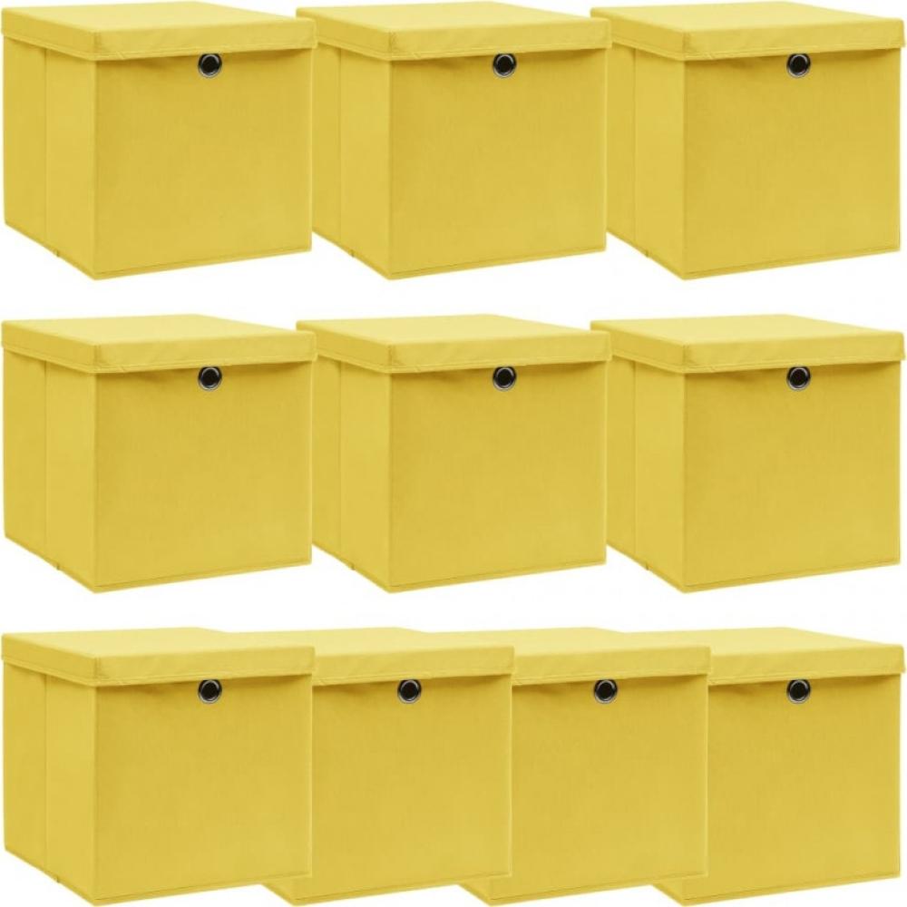 Aufbewahrungsboxen mit Deckel 10 Stk. Gelb 32×32×32cm Stoff Bild 1