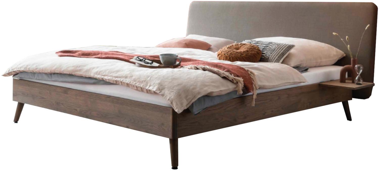 Bed Box Massivholz Bettrahmen Concept Line 100, Wildeiche grau, mit Polsterkopfteil und Nachtkonsole 180x200 cm Bild 1