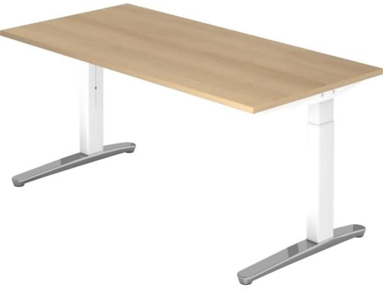 'XB16' Schreibtisch, C-Fuß, poliert, 160x80cm, Eiche / Weiß Bild 1