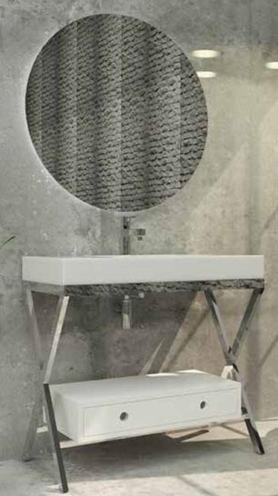 Casa Padrino Luxus Badezimmer Set Silber / Weiß - 1 Waschtisch mit Schublade und 1 Waschbecken und 1 LED Wandspiegel - Luxus Qualität Bild 1