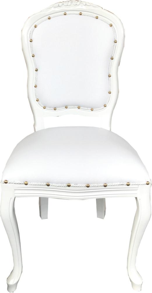 Casa Padrino Barock Luxus Esszimmer Stuhl Weiß Kunstleder / Weiß Mod Antibes - Handgefertigte Möbel Bild 1