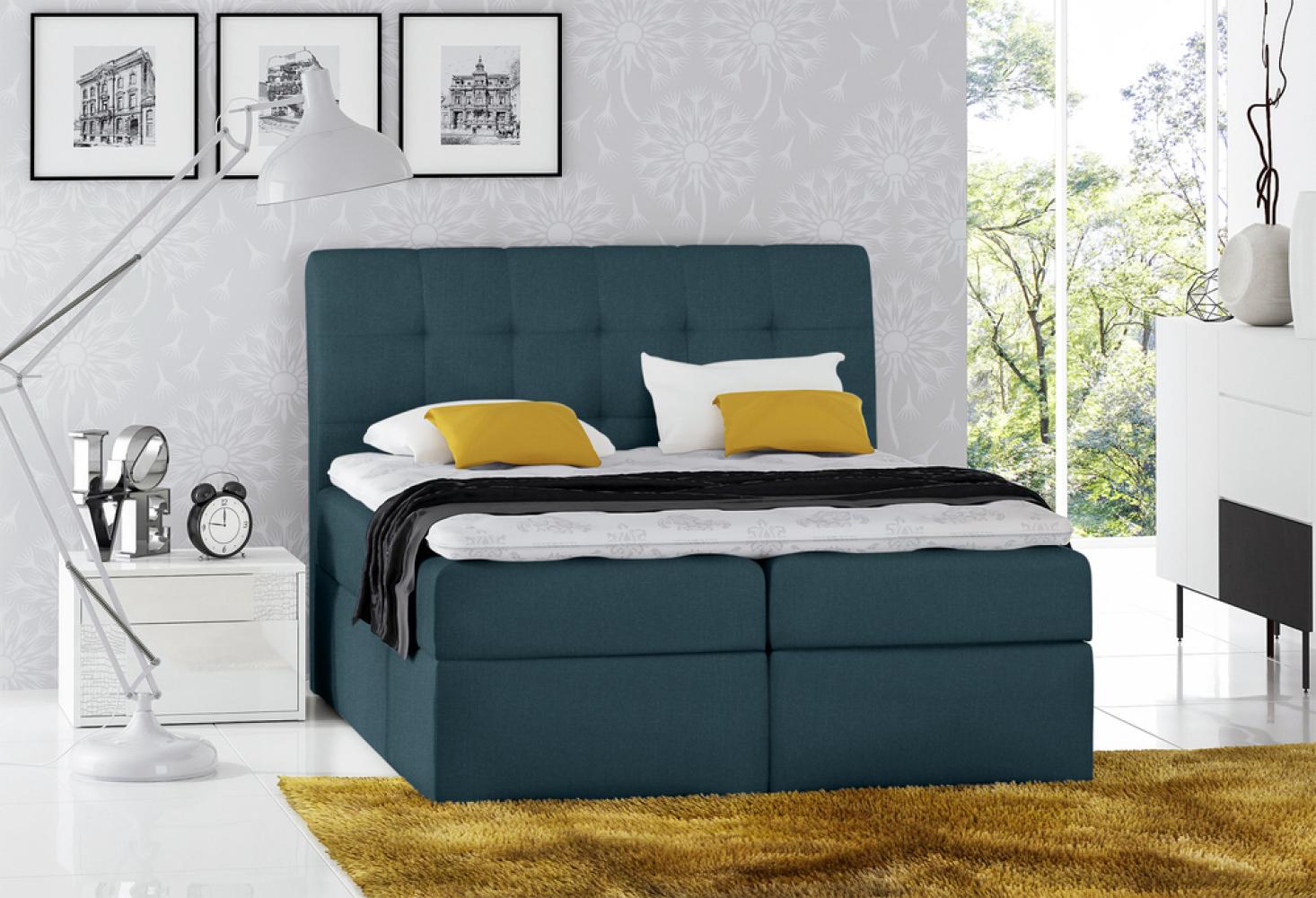 Stylefy 'Bagira' Boxspringbett Strukturstoff Türkis 200 x 200 cm Bild 1