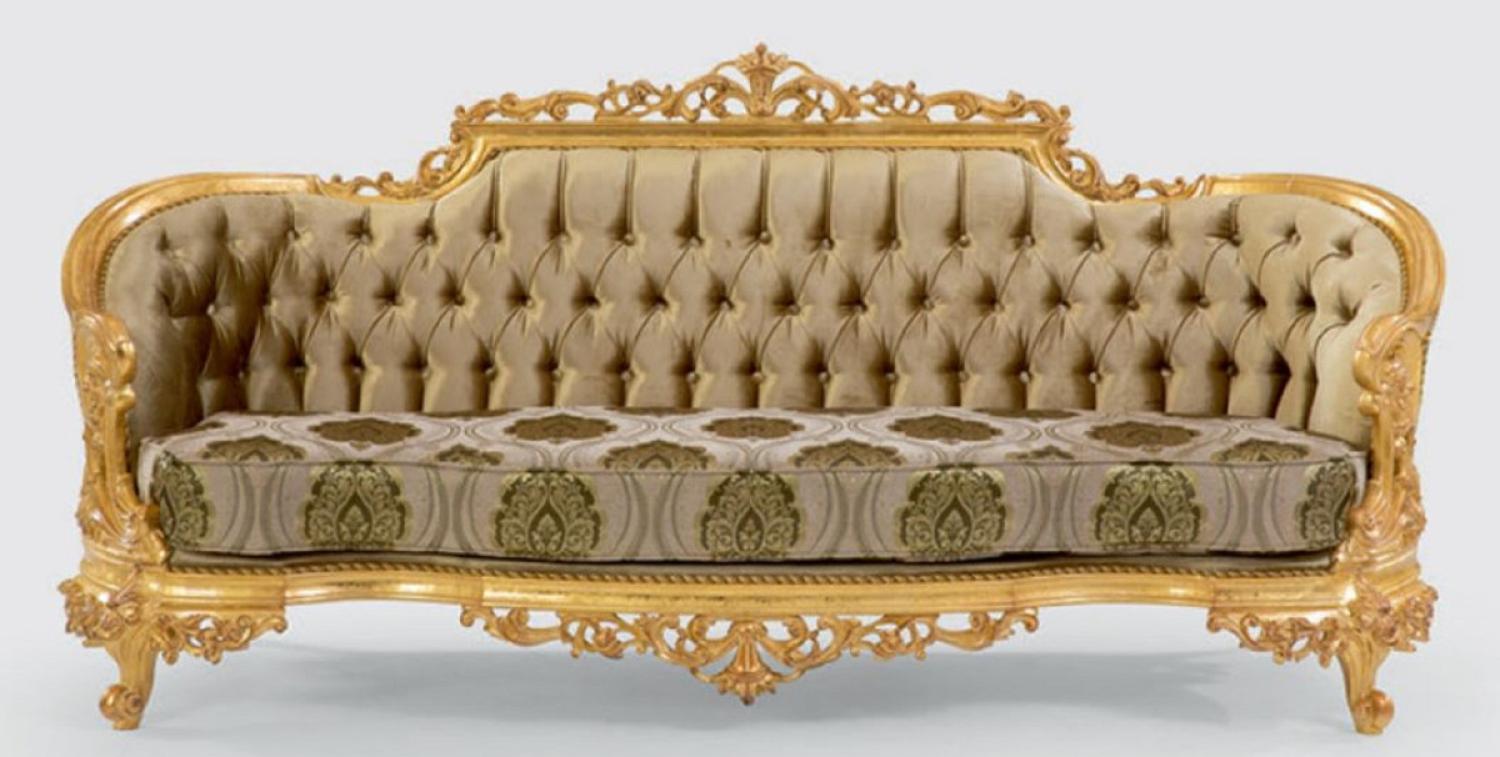 Casa Padrino Luxus Barock Sofa Grün / Grau / Gold 235 x 95 x H. 110 cm - Handgefertigtes Wohnzimmer Sofa mit elegantem Muster - Barock Wohnzimmer Möbel - Edel & Prunkvoll Bild 1