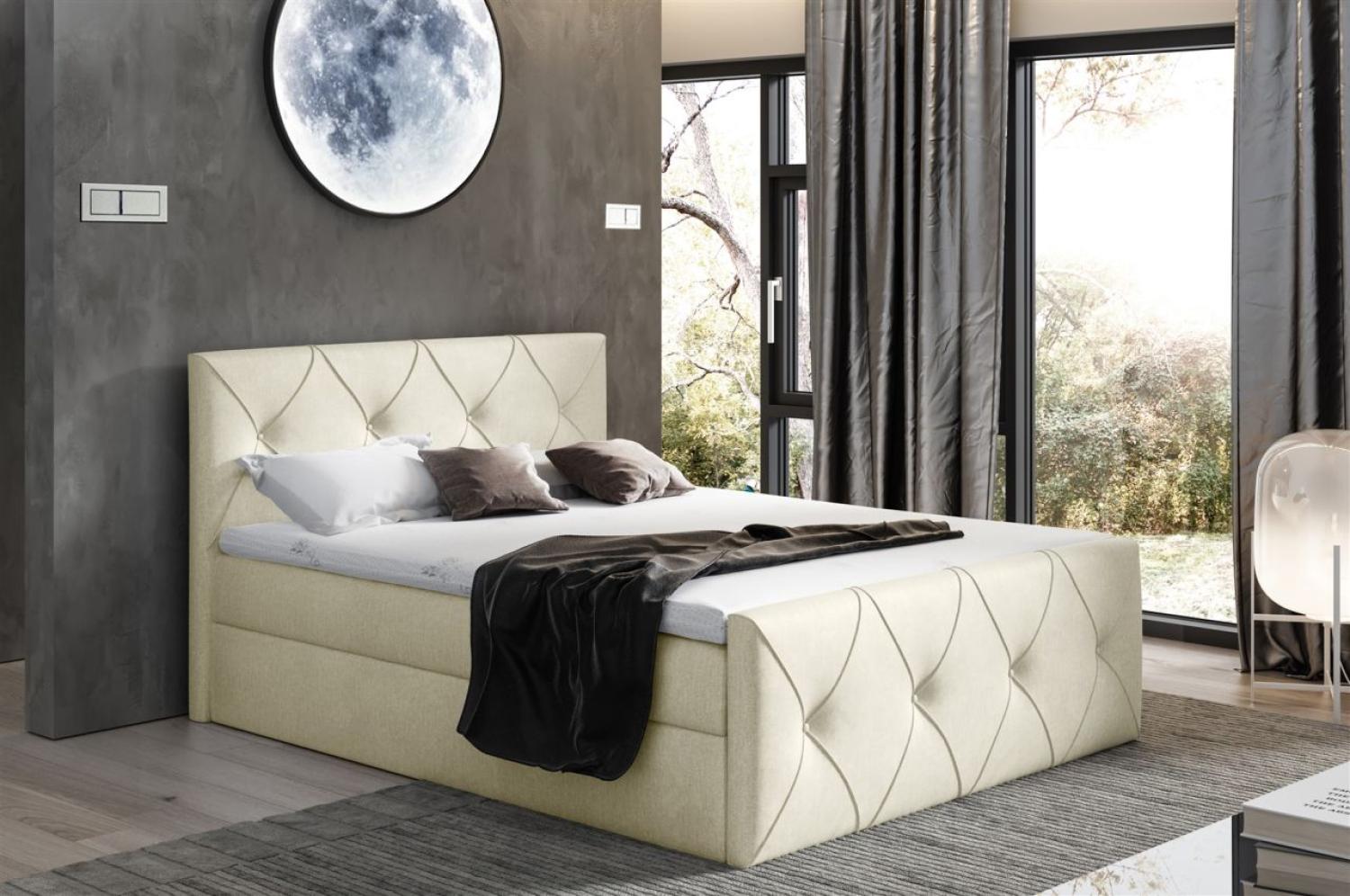 Boxspringbett Schlafzimmerbett LEWIS LUX 160x200cm in Stoff Monolith Creme Bild 1