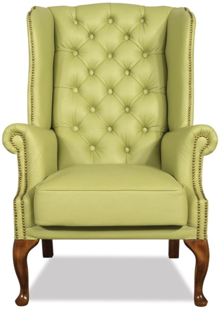 Casa Padrino Chesterfield Echtleder Ohrensessel Hellgrün 80 x 80 x H. 110 cm - Luxus Sessel Bild 1