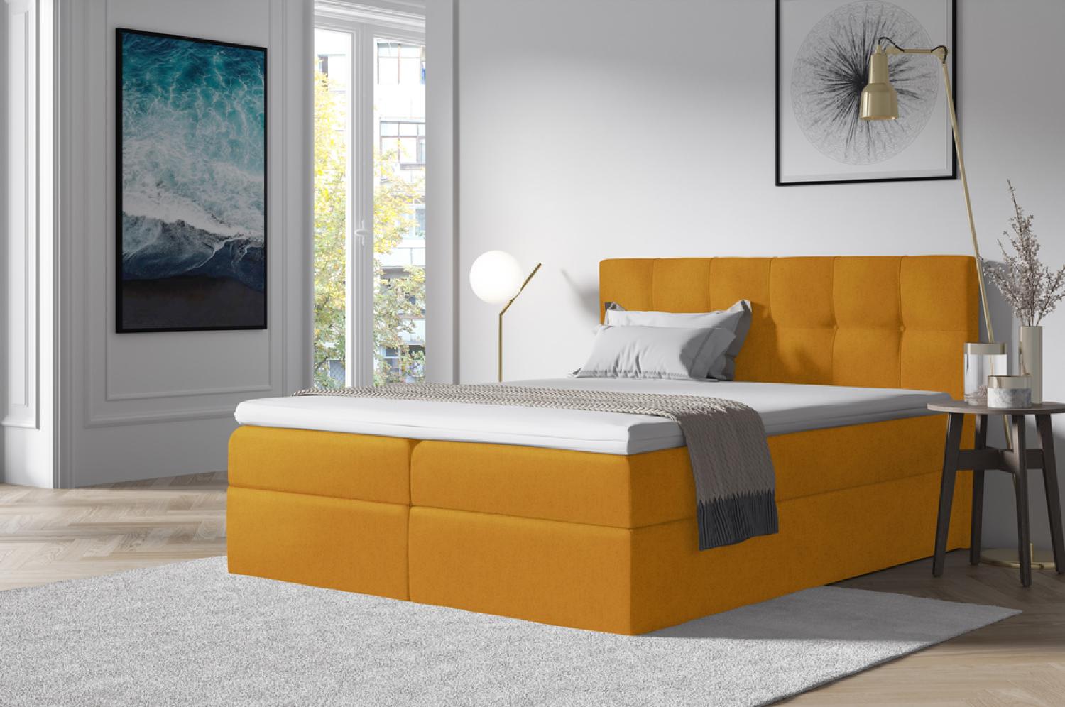 Stylefy 'Cesar' Boxspringbett Velours Gelb 200 x 200 cm Bild 1