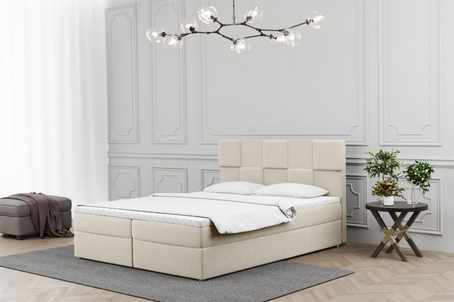 Boxspringbett Schlafzimmerbett JOLIE 120x200cm in Stoff Matt Velvet Creme Bild 1