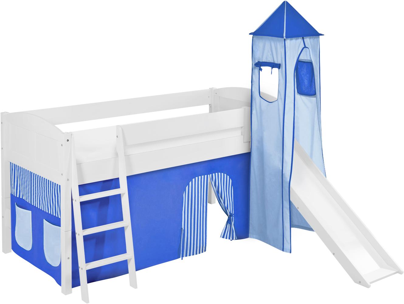 Lilokids 'Ida 4106' Spielbett 90 x 200 cm, Blau, Kiefer massiv, mit Turm, Rutsche und Vorhang Bild 1